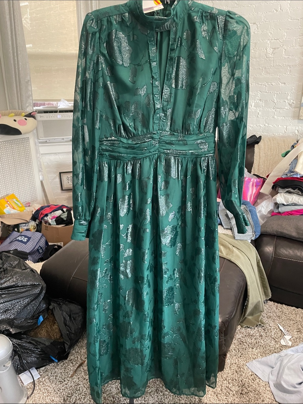 Anne Klein Emerald Green Long-Sleeve Midi Dress